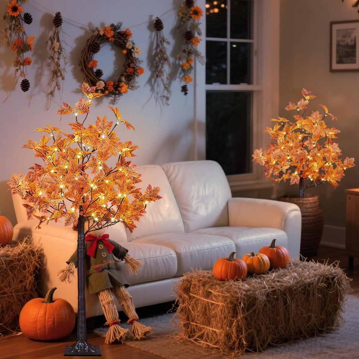 6 Ft Lighted Maple Trees, 240 Warm White LEDs, Fall Decor