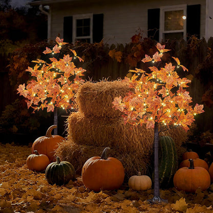 6 Ft Lighted Maple Trees, 240 Warm White LEDs, Fall Decor