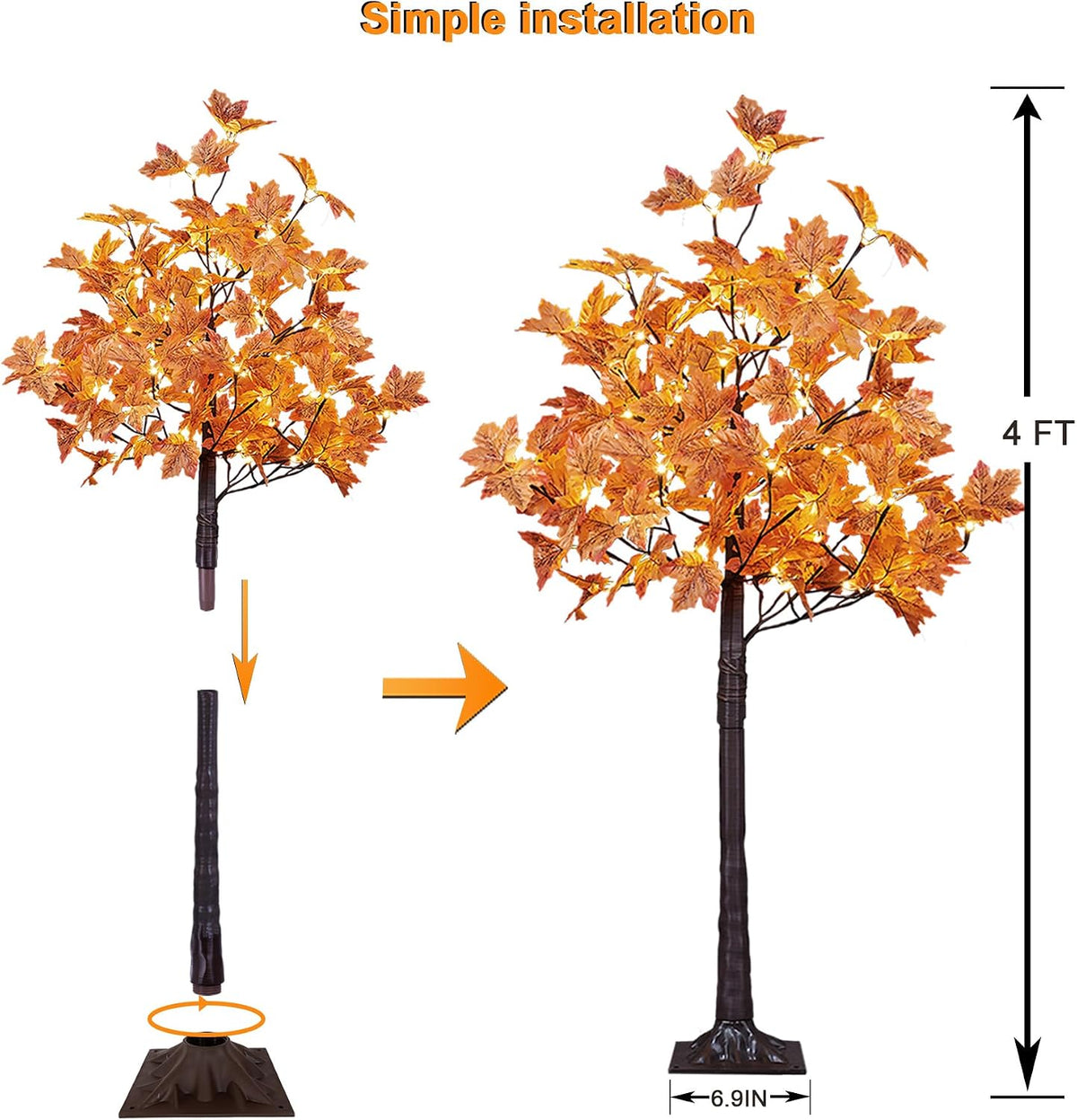 6 Ft Lighted Maple Trees, 240 Warm White LEDs, Fall Decor
