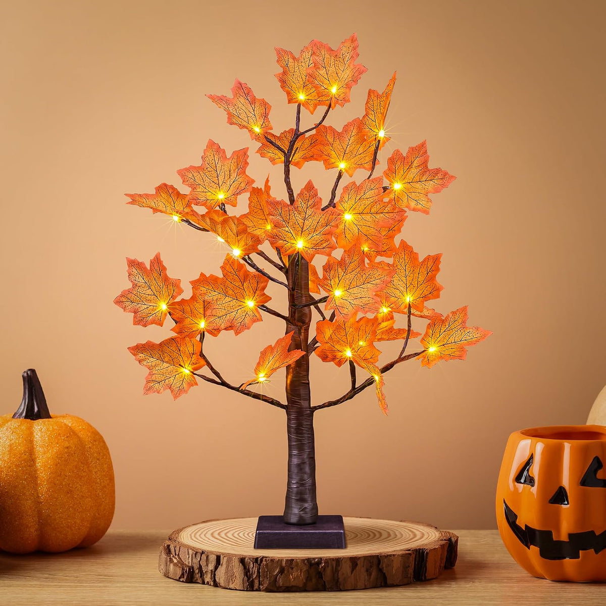 6 Ft Lighted Maple Trees, 240 Warm White LEDs, Fall Decor