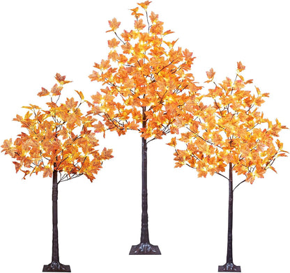 6 Ft Lighted Maple Trees, 240 Warm White LEDs, Fall Decor