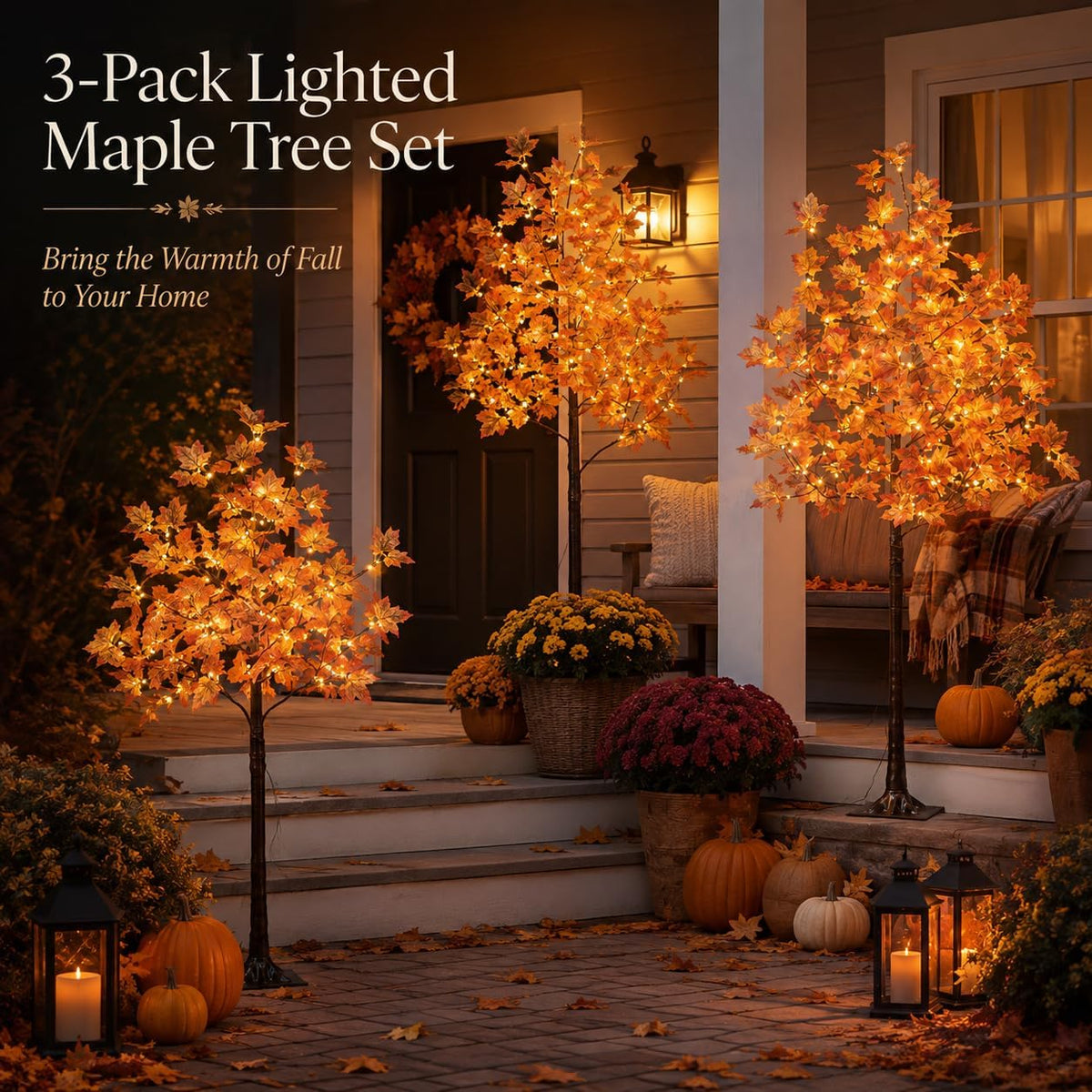 6 Ft Lighted Maple Trees, 240 Warm White LEDs, Fall Decor