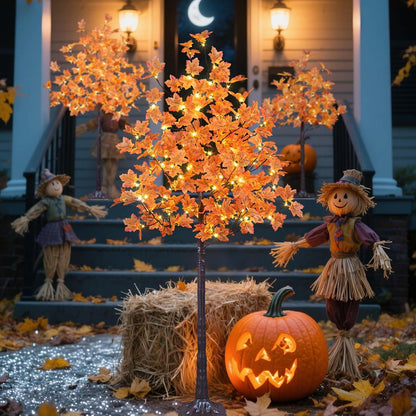 6 Ft Lighted Maple Trees, 240 Warm White LEDs, Fall Decor