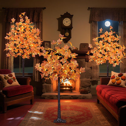 6 Ft Lighted Maple Trees, 240 Warm White LEDs, Fall Decor