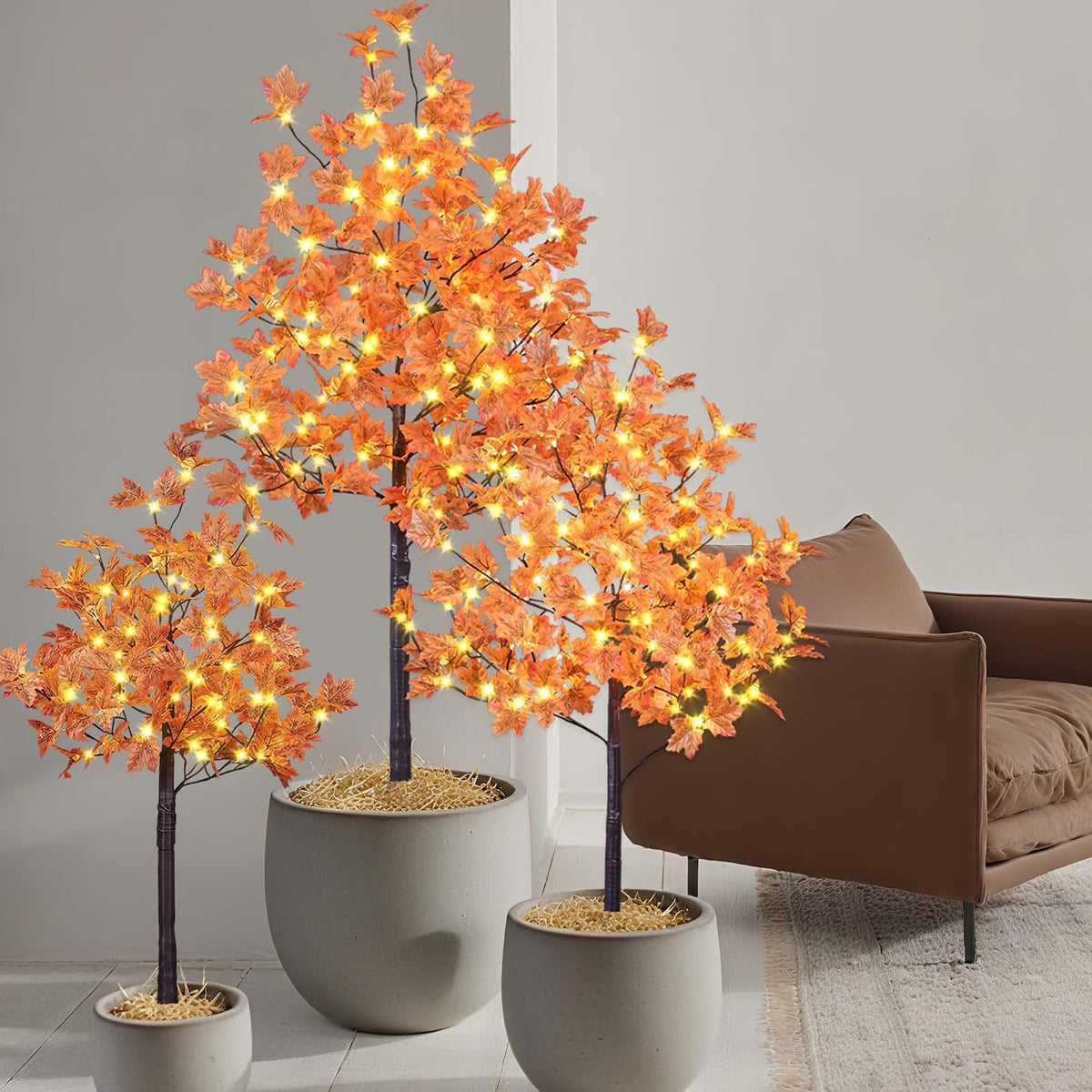 6 Ft Lighted Maple Trees, 240 Warm White LEDs, Fall Decor