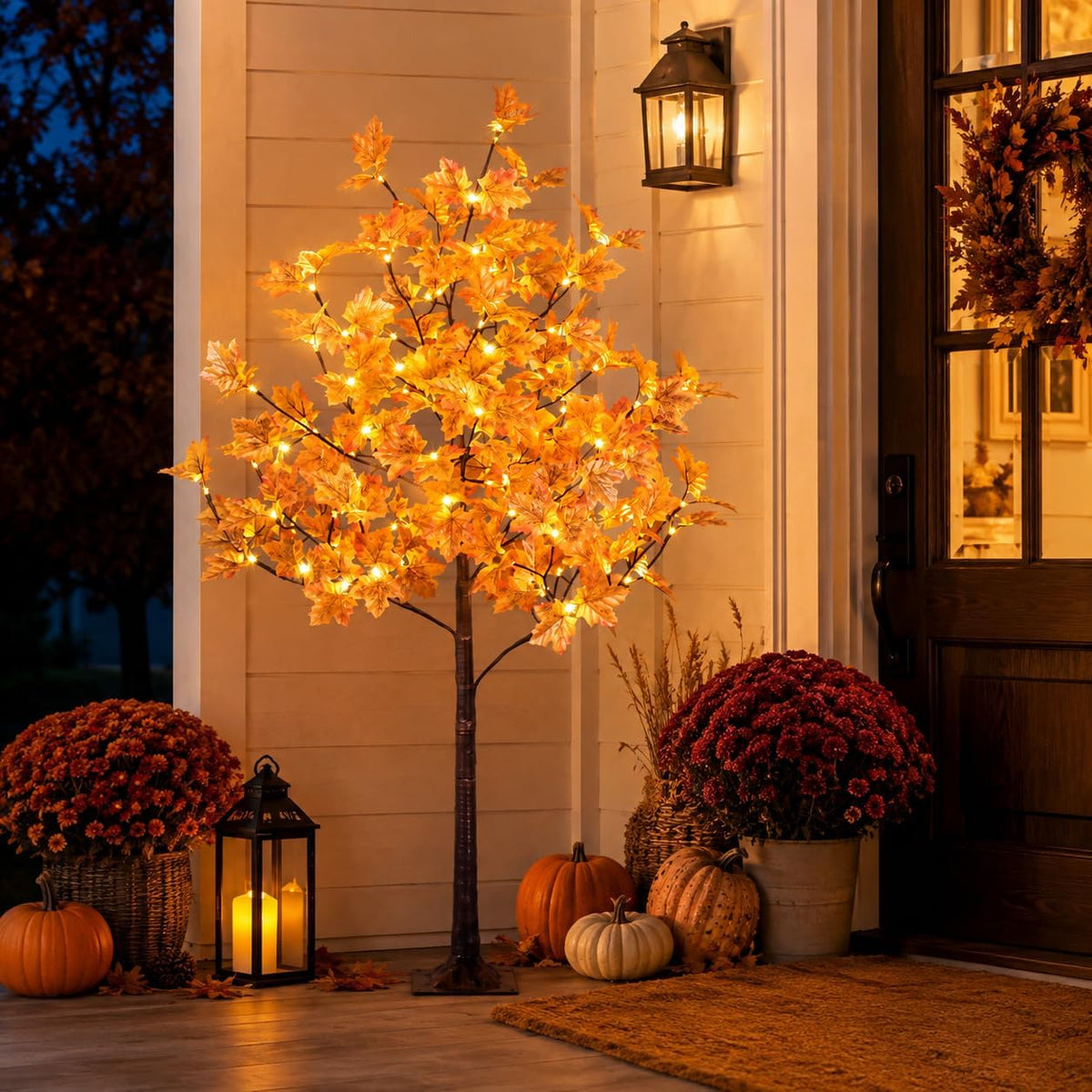 6 Ft Lighted Maple Trees, 240 Warm White LEDs, Fall Decor