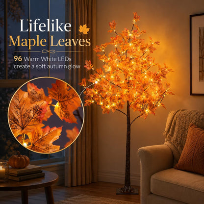 6 Ft Lighted Maple Trees, 240 Warm White LEDs, Fall Decor