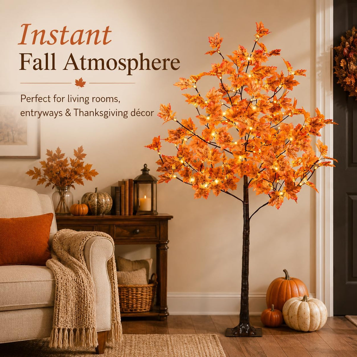 6 Ft Lighted Maple Trees, 240 Warm White LEDs, Fall Decor