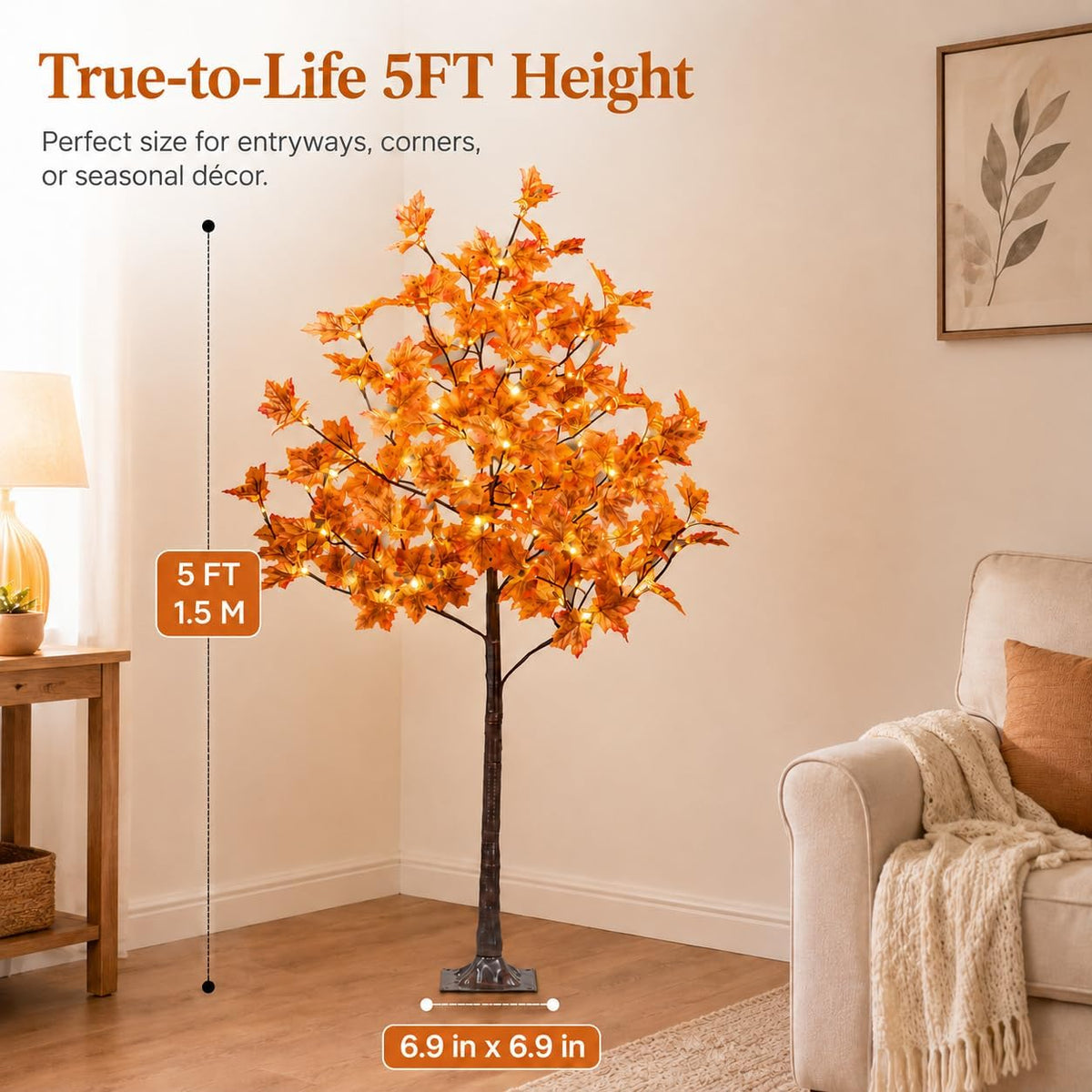6 Ft Lighted Maple Trees, 240 Warm White LEDs, Fall Decor