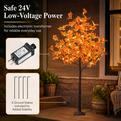 6 Ft Lighted Maple Trees, 240 Warm White LEDs, Fall Decor
