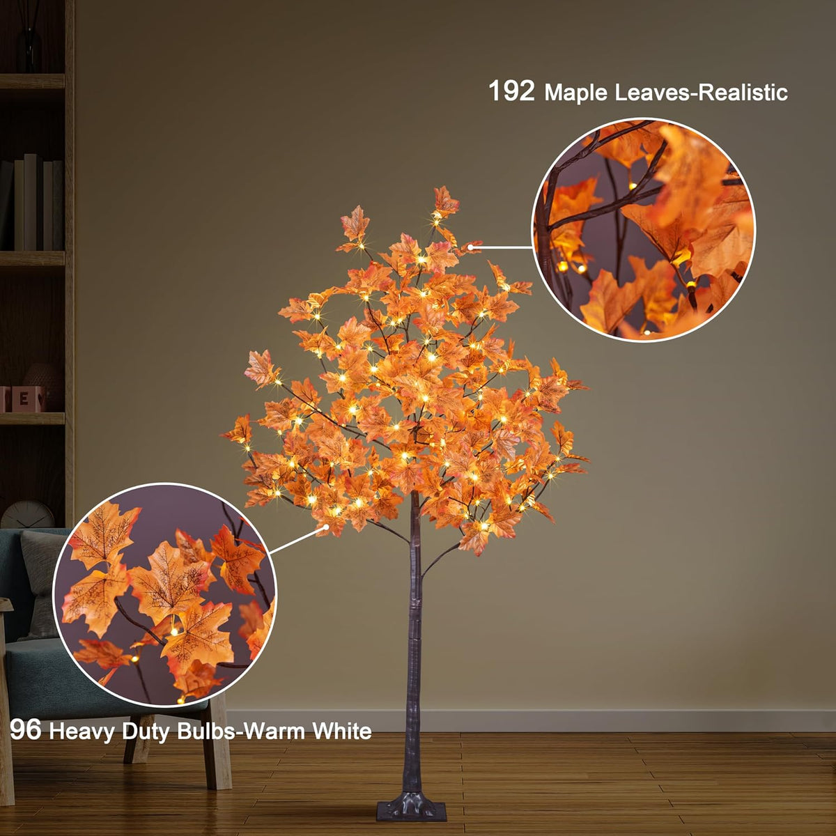 6 Ft Lighted Maple Trees, 240 Warm White LEDs, Fall Decor