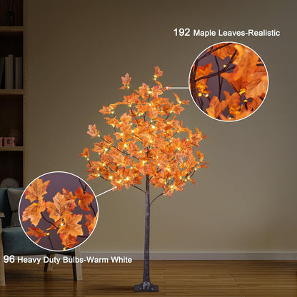 6 Ft Lighted Maple Trees, 240 Warm White LEDs, Fall Decor