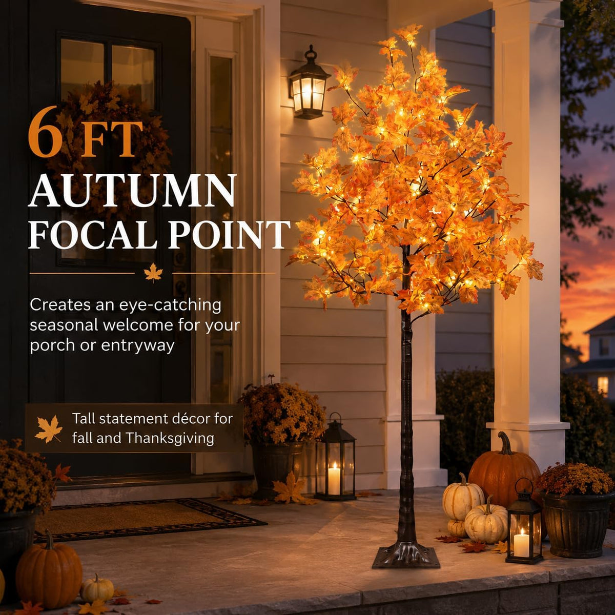 6 Ft Lighted Maple Trees, 240 Warm White LEDs, Fall Decor