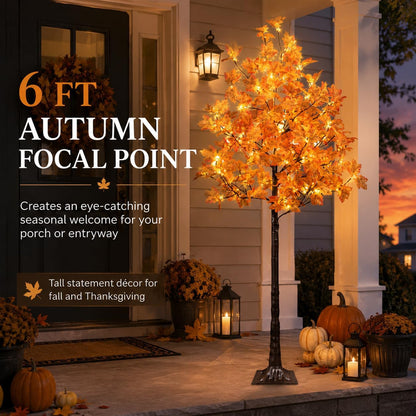 6 Ft Lighted Maple Trees, 240 Warm White LEDs, Fall Decor