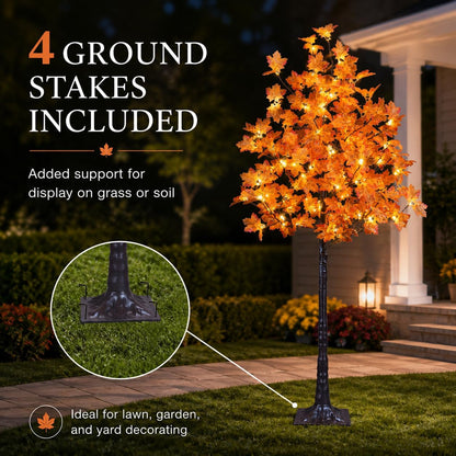 6 Ft Lighted Maple Trees, 240 Warm White LEDs, Fall Decor