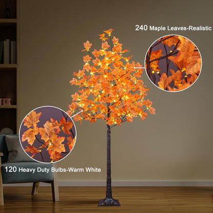 6 Ft Lighted Maple Trees, 240 Warm White LEDs, Fall Decor