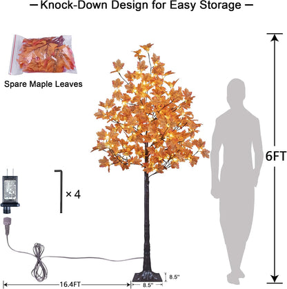 6 Ft Lighted Maple Trees, 240 Warm White LEDs, Fall Decor