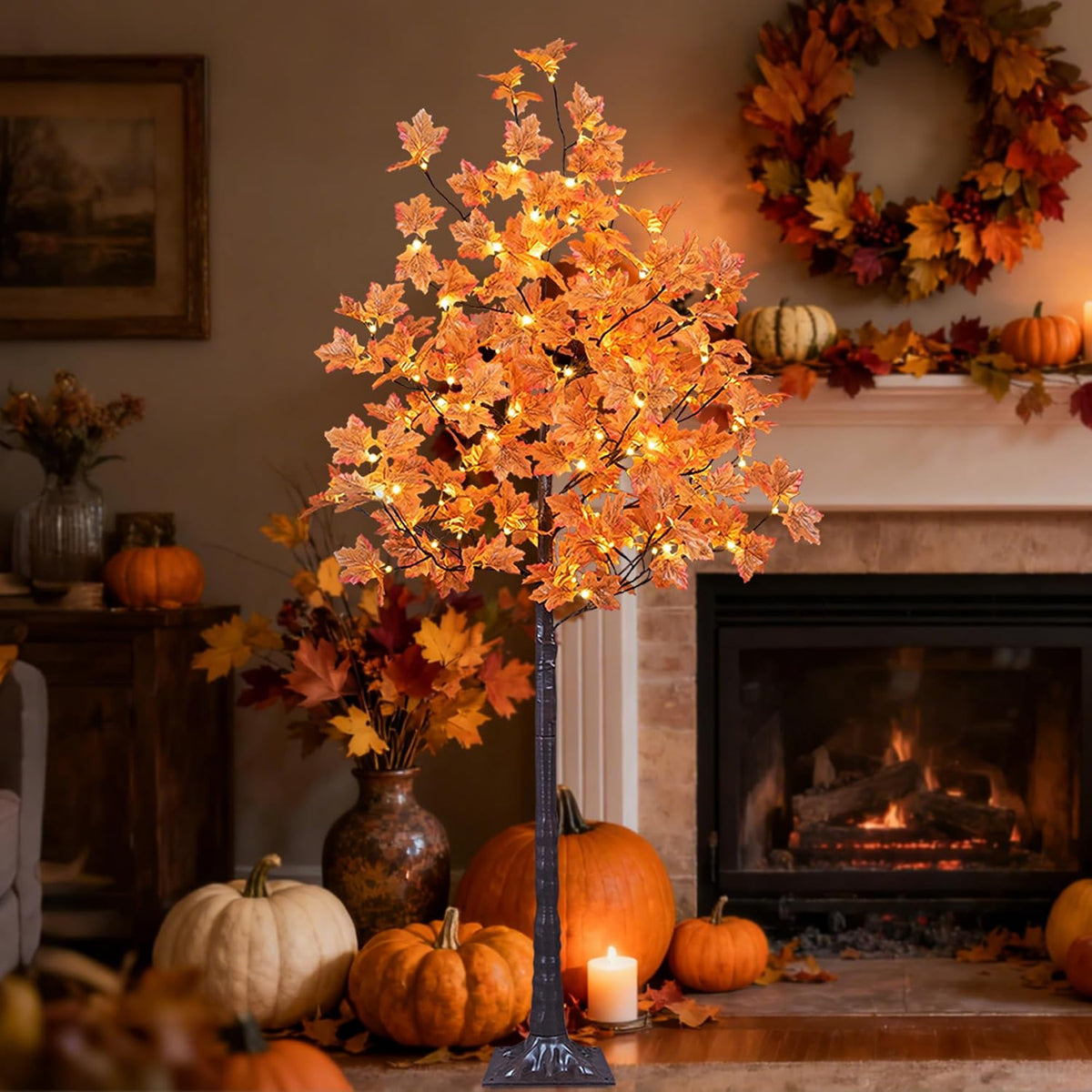6 Ft Lighted Maple Trees, 240 Warm White LEDs, Fall Decor