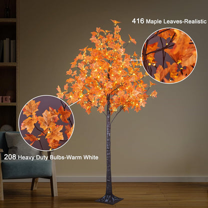 6 Ft Lighted Maple Trees, 240 Warm White LEDs, Fall Decor