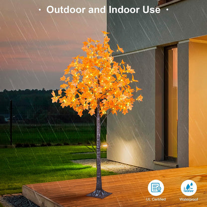 6 Ft Lighted Maple Trees, 240 Warm White LEDs, Fall Decor