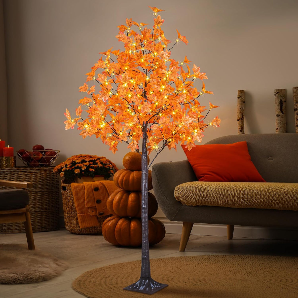 6 Ft Lighted Maple Trees, 240 Warm White LEDs, Fall Decor