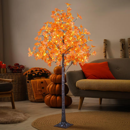 6 Ft Lighted Maple Trees, 240 Warm White LEDs, Fall Decor