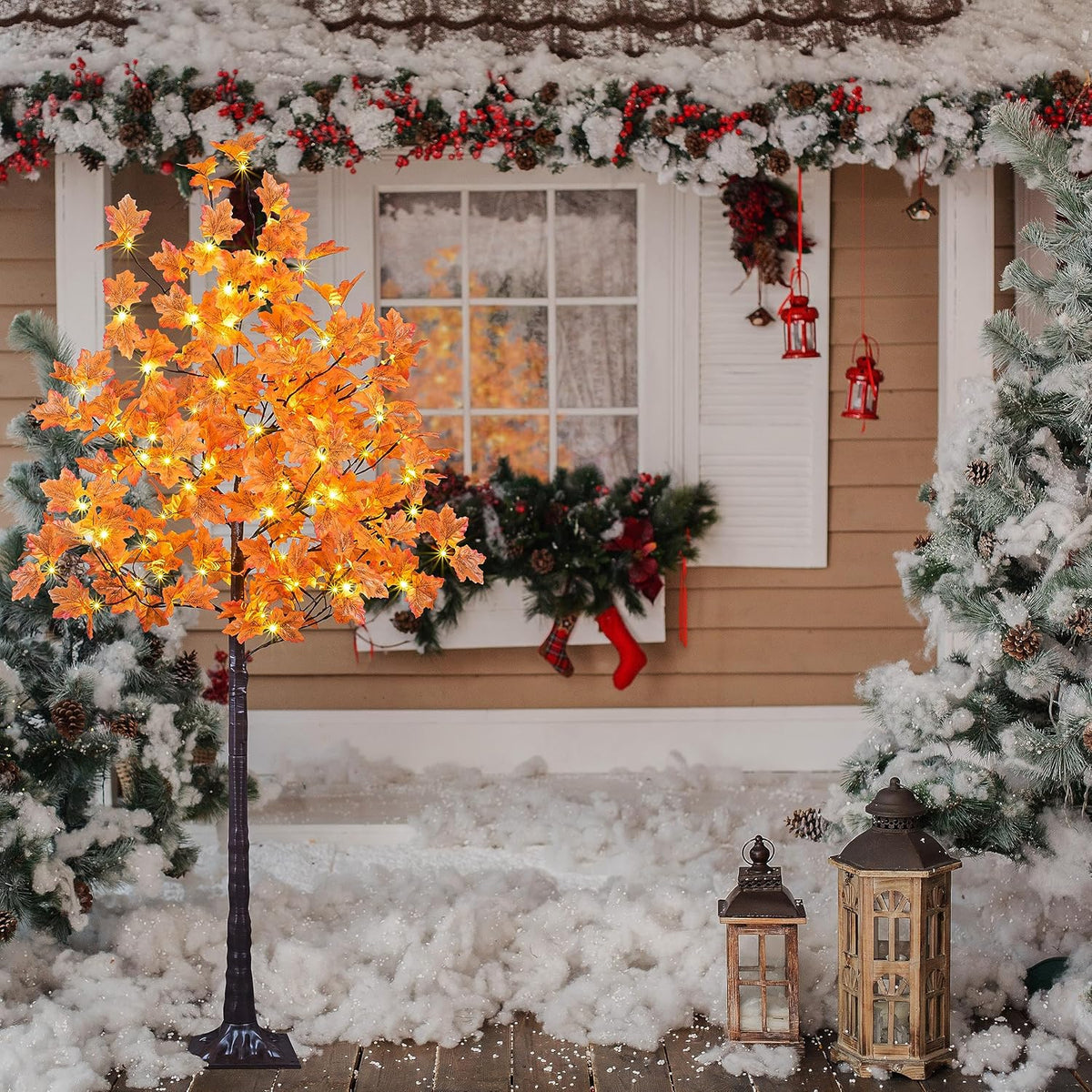 6 Ft Lighted Maple Trees, 240 Warm White LEDs, Fall Decor