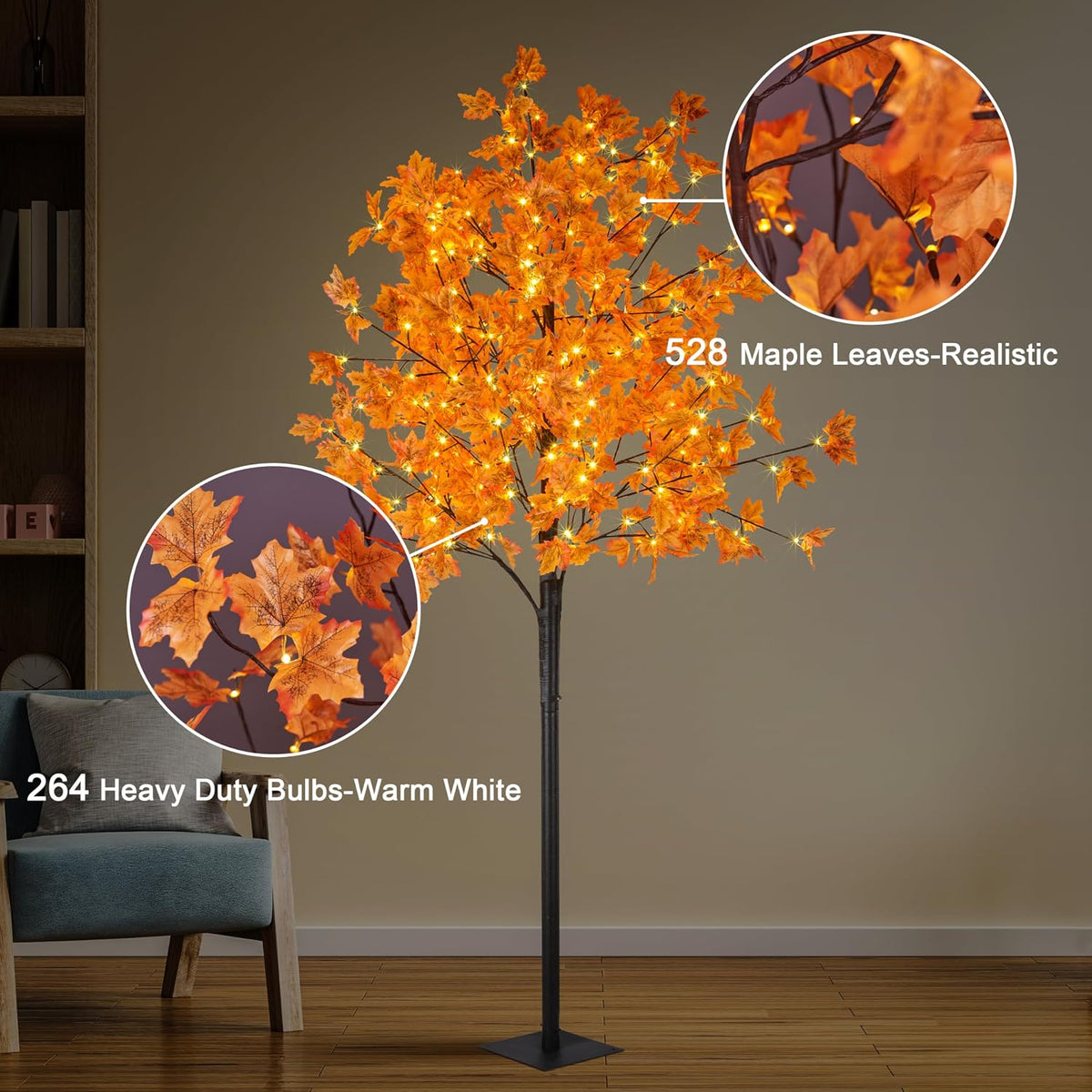 6 Ft Lighted Maple Trees, 240 Warm White LEDs, Fall Decor