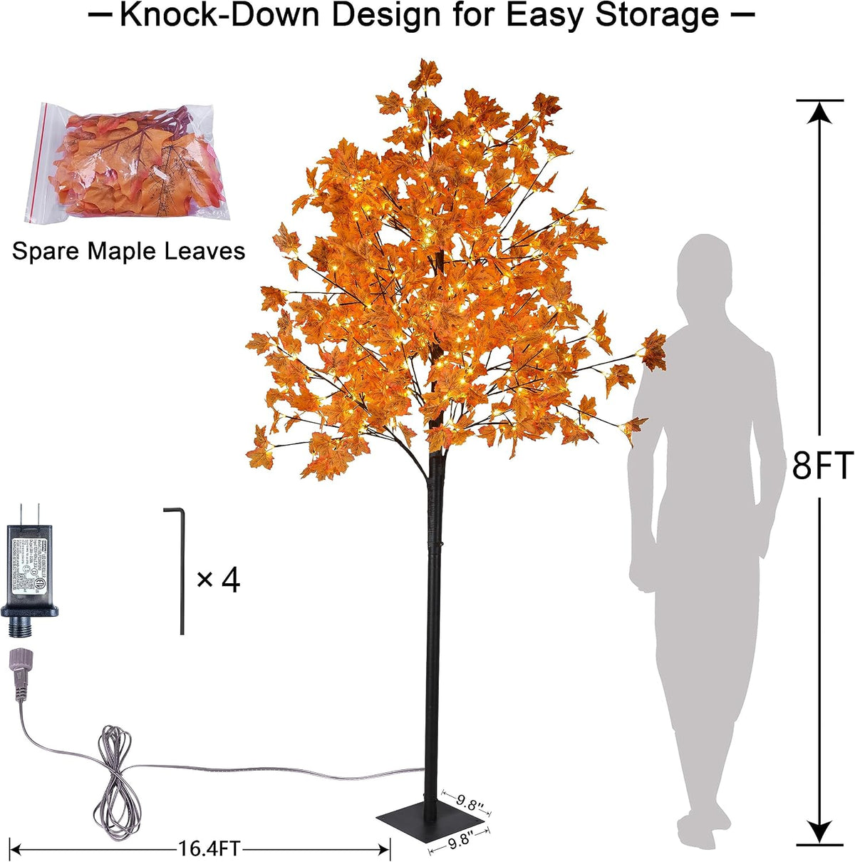 6 Ft Lighted Maple Trees, 240 Warm White LEDs, Fall Decor