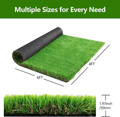 Extra Thick Artificial Grass Rug, 1.97" / 50mm Pile Height High Density Synthetic Fake Grass Turf for Dogs and Pets, Soft Realistic Grass for Patio Backyard Garden Indoor Outdoor, 4FT x 6FT