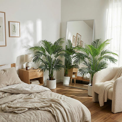 6ft 2-Pack Artificial Areca Palm Plant in Pot, Fake Tropical Cane Palm Silk
