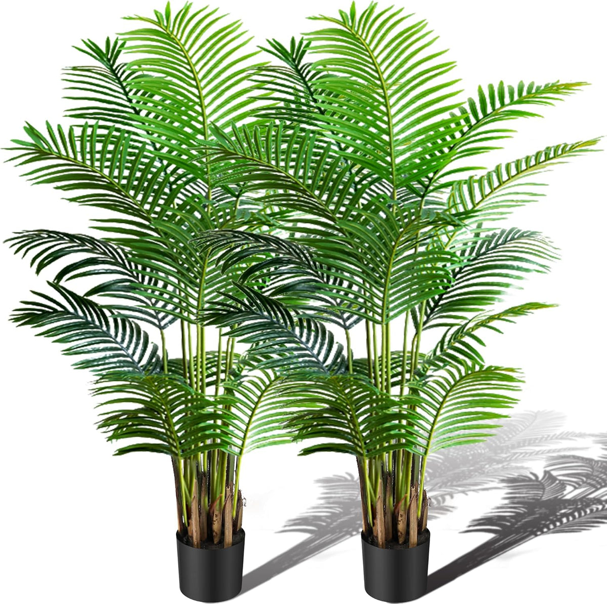 6ft 2-Pack Artificial Areca Palm Plant in Pot, Fake Tropical Cane Palm Silk