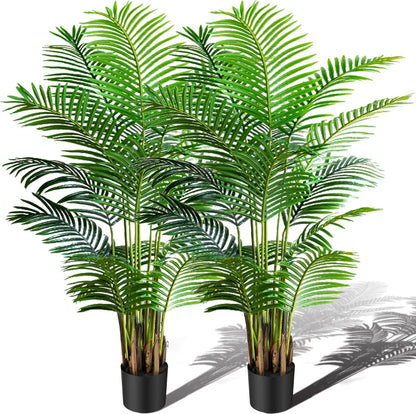 6ft 2-Pack Artificial Areca Palm Plant in Pot, Fake Tropical Cane Palm Silk