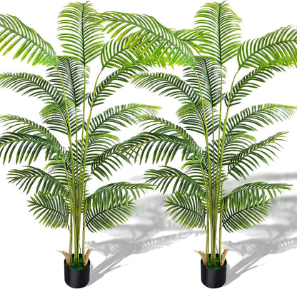 6ft 2-Pack Artificial Areca Palm Plant in Pot, Fake Tropical Cane Palm Silk