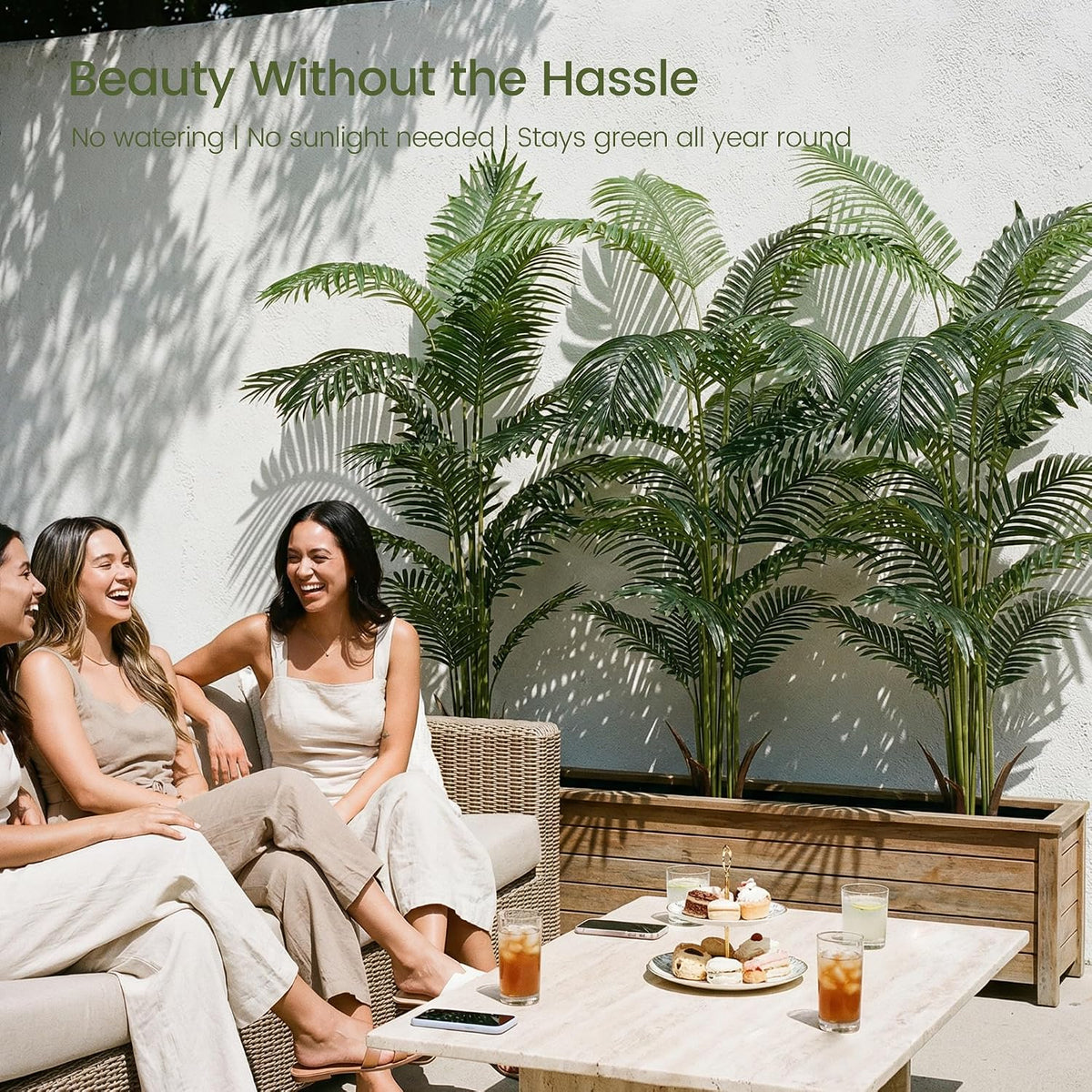 6ft 2-Pack Artificial Areca Palm Plant in Pot, Fake Tropical Cane Palm Silk