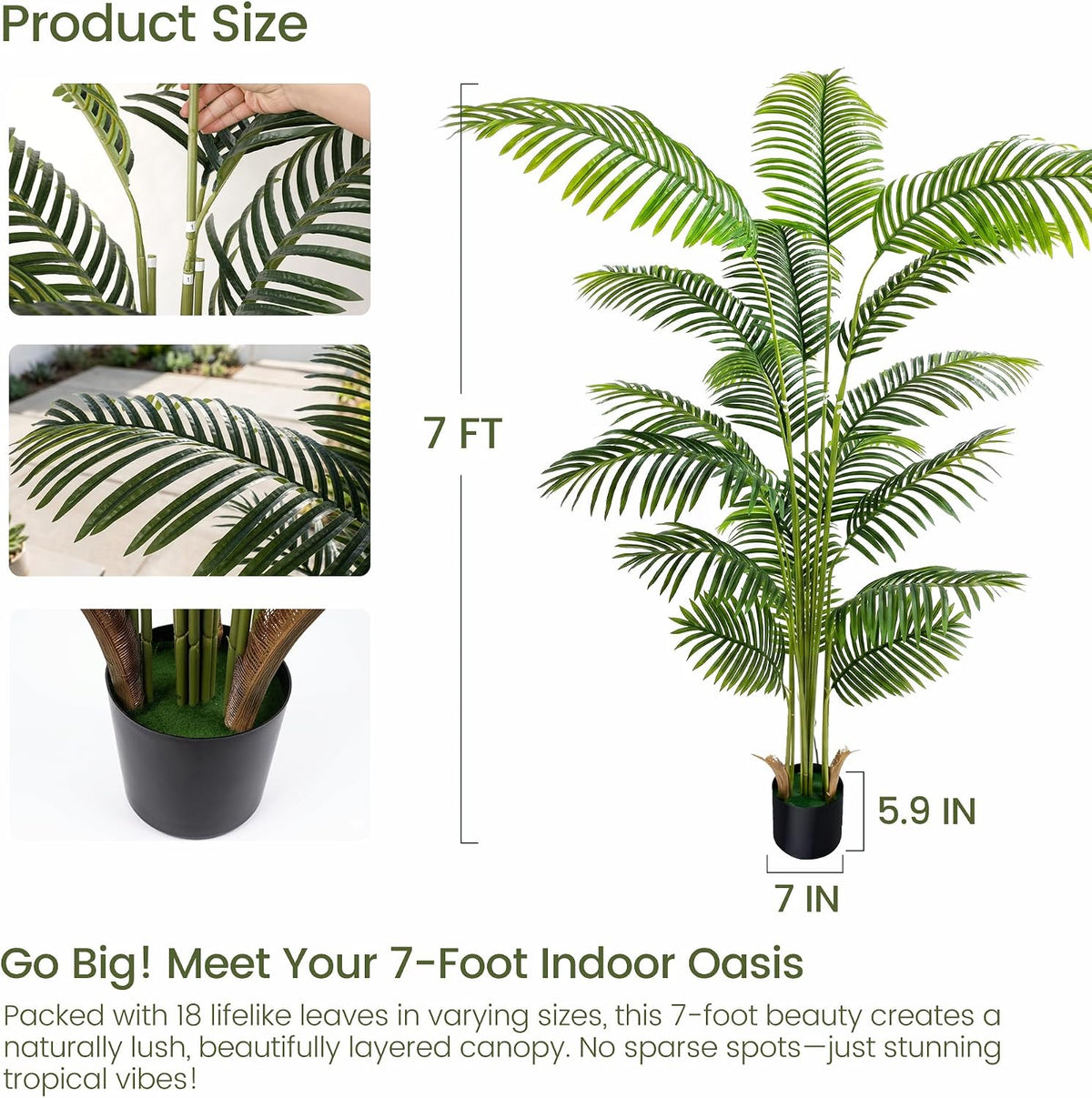 6ft 2-Pack Artificial Areca Palm Plant in Pot, Fake Tropical Cane Palm Silk