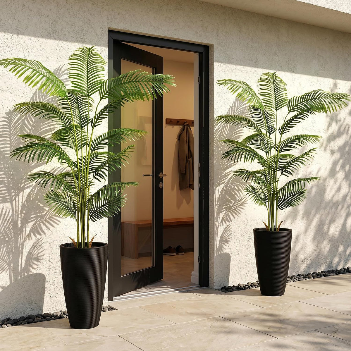 6ft 2-Pack Artificial Areca Palm Plant in Pot, Fake Tropical Cane Palm Silk