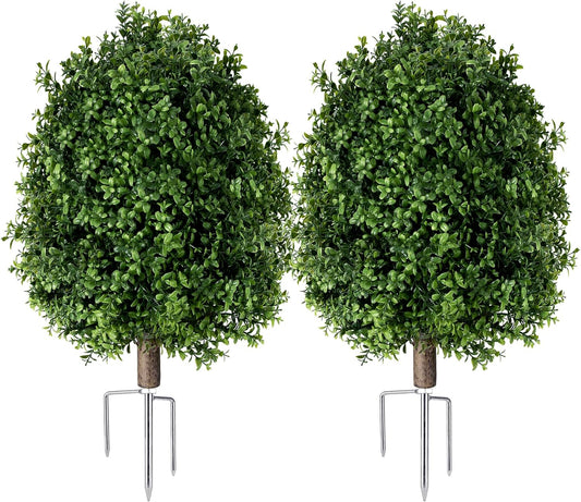 Artificial Orange Boxwood Topiary Ball Bush for Fall Outdoor Decor, 27" Fake Trees Plants with Ground Spike,UV Resistant Faux Shrubs for Autumn Indoor,Garden,Yard,Front Porch,Patio,Set of 2