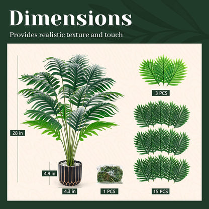 28" Fake Palm Tree Large Artificial Potted Plants Indoor for Home Porch Patio Living Room Bathroom Outdoor Decor