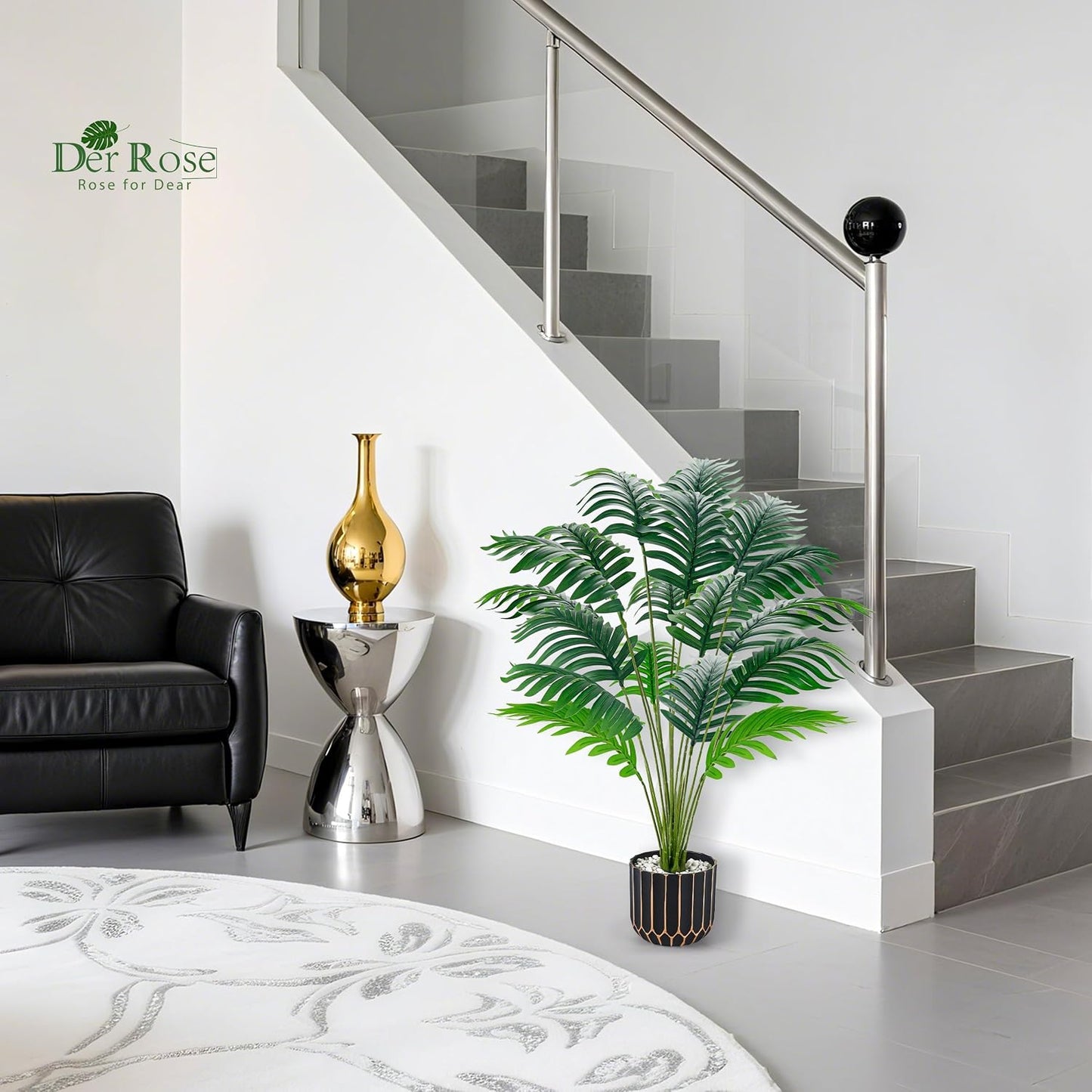 28" Fake Palm Tree Large Artificial Potted Plants Indoor for Home Porch Patio Living Room Bathroom Outdoor Decor
