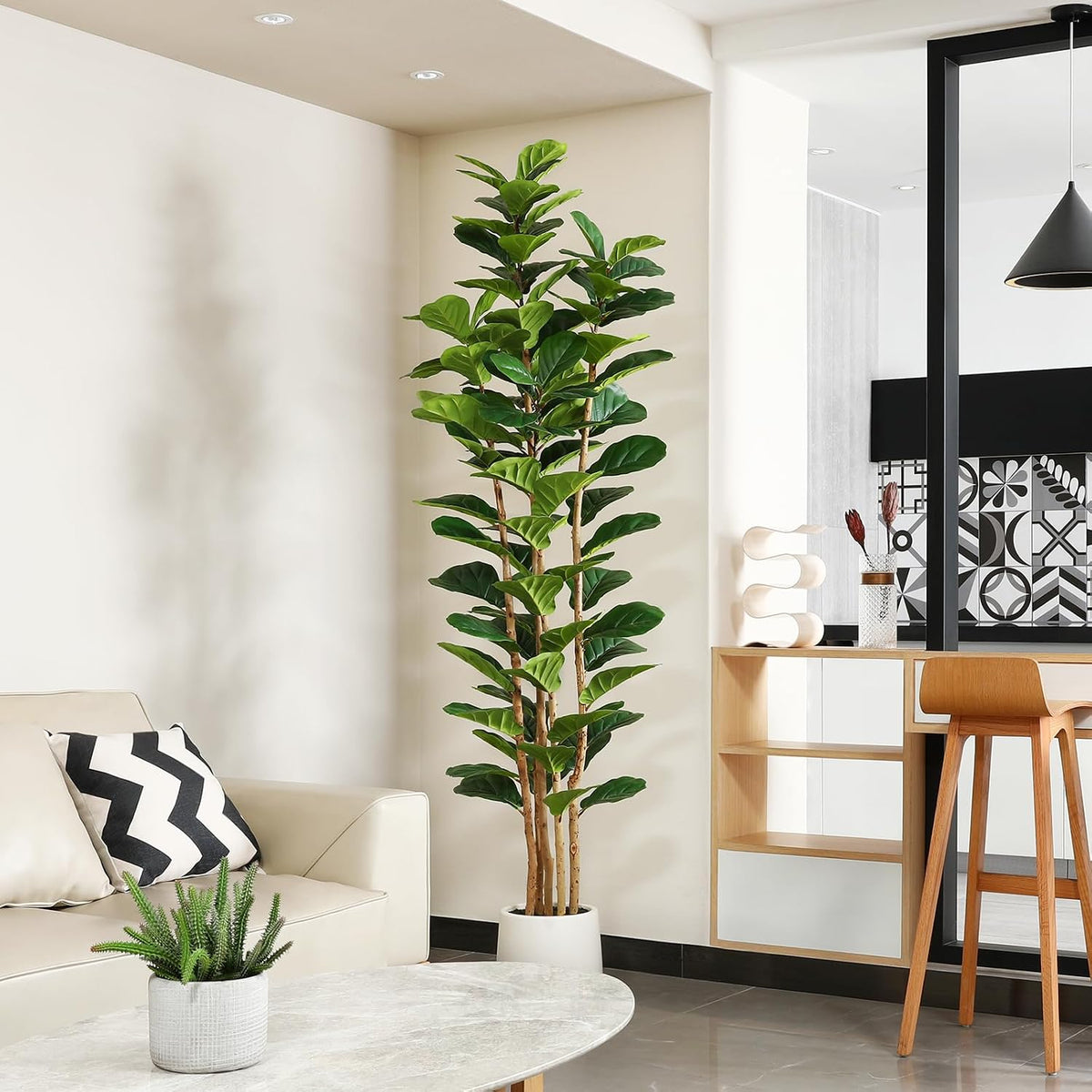 7FT Artificial Fiddle Leaf Fig Tree with White Planter for Home Decor