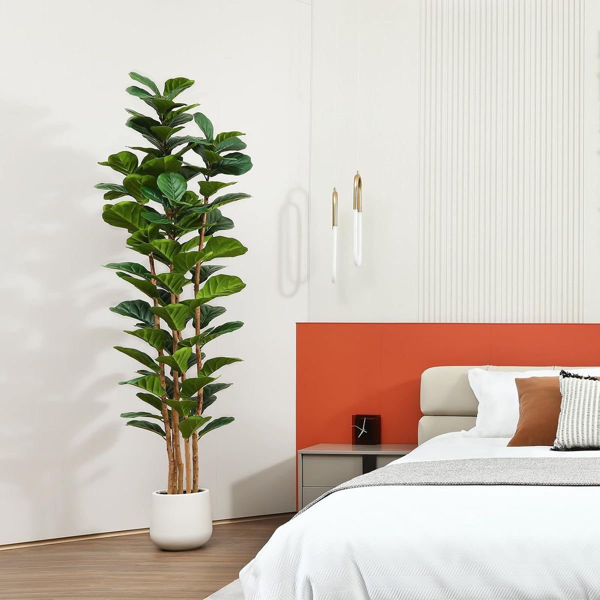 7FT Artificial Fiddle Leaf Fig Tree with White Planter for Home Decor