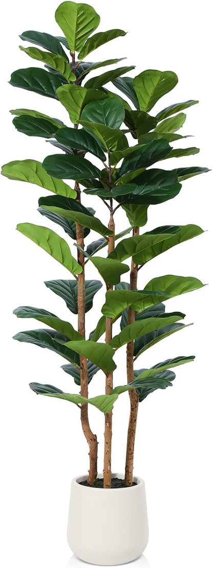7FT Artificial Fiddle Leaf Fig Tree with White Planter for Home Decor