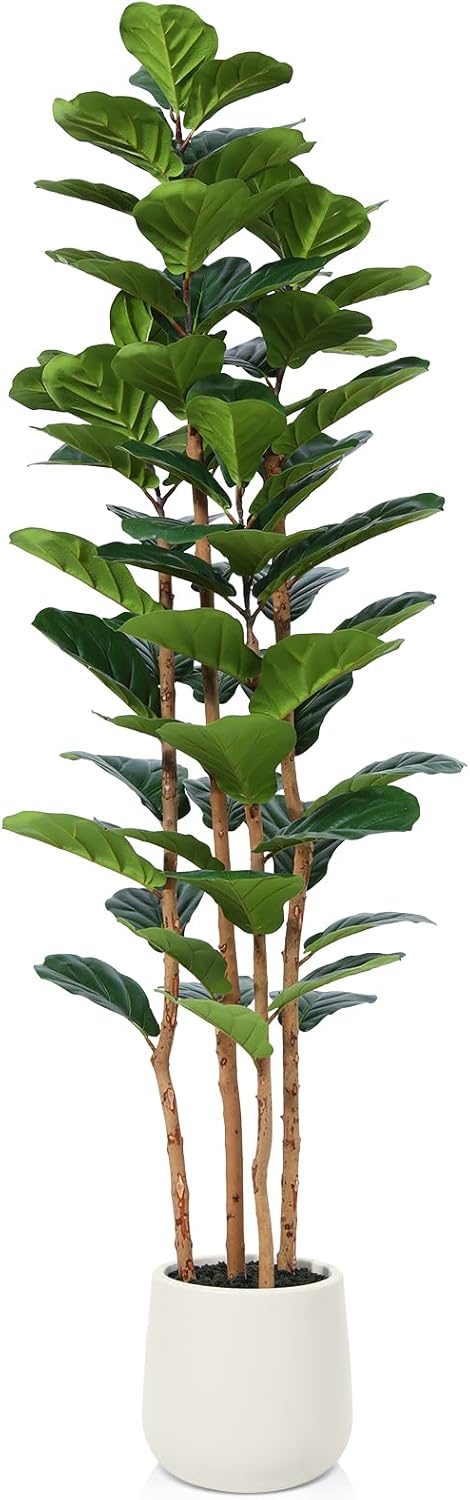 7FT Artificial Fiddle Leaf Fig Tree with White Planter for Home Decor