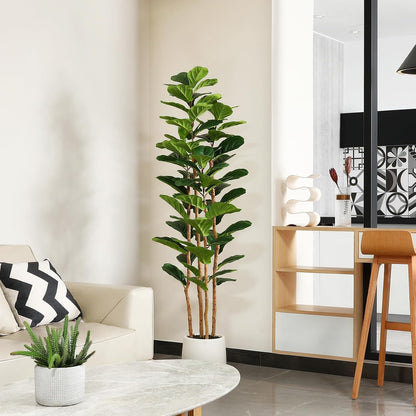 7FT Artificial Fiddle Leaf Fig Tree with White Planter for Home Decor