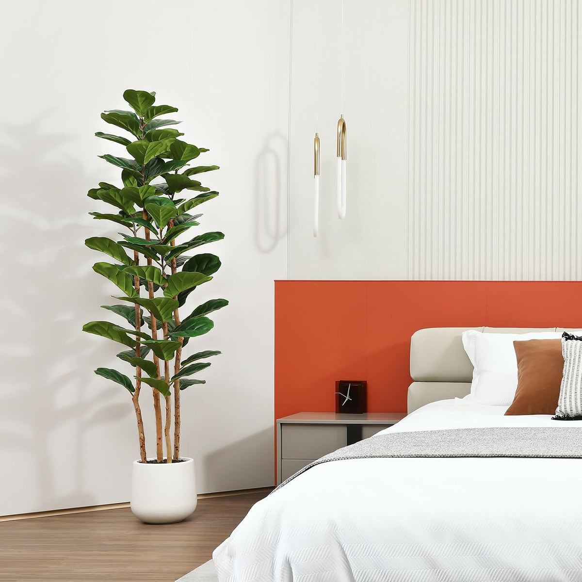 7FT Artificial Fiddle Leaf Fig Tree with White Planter for Home Decor