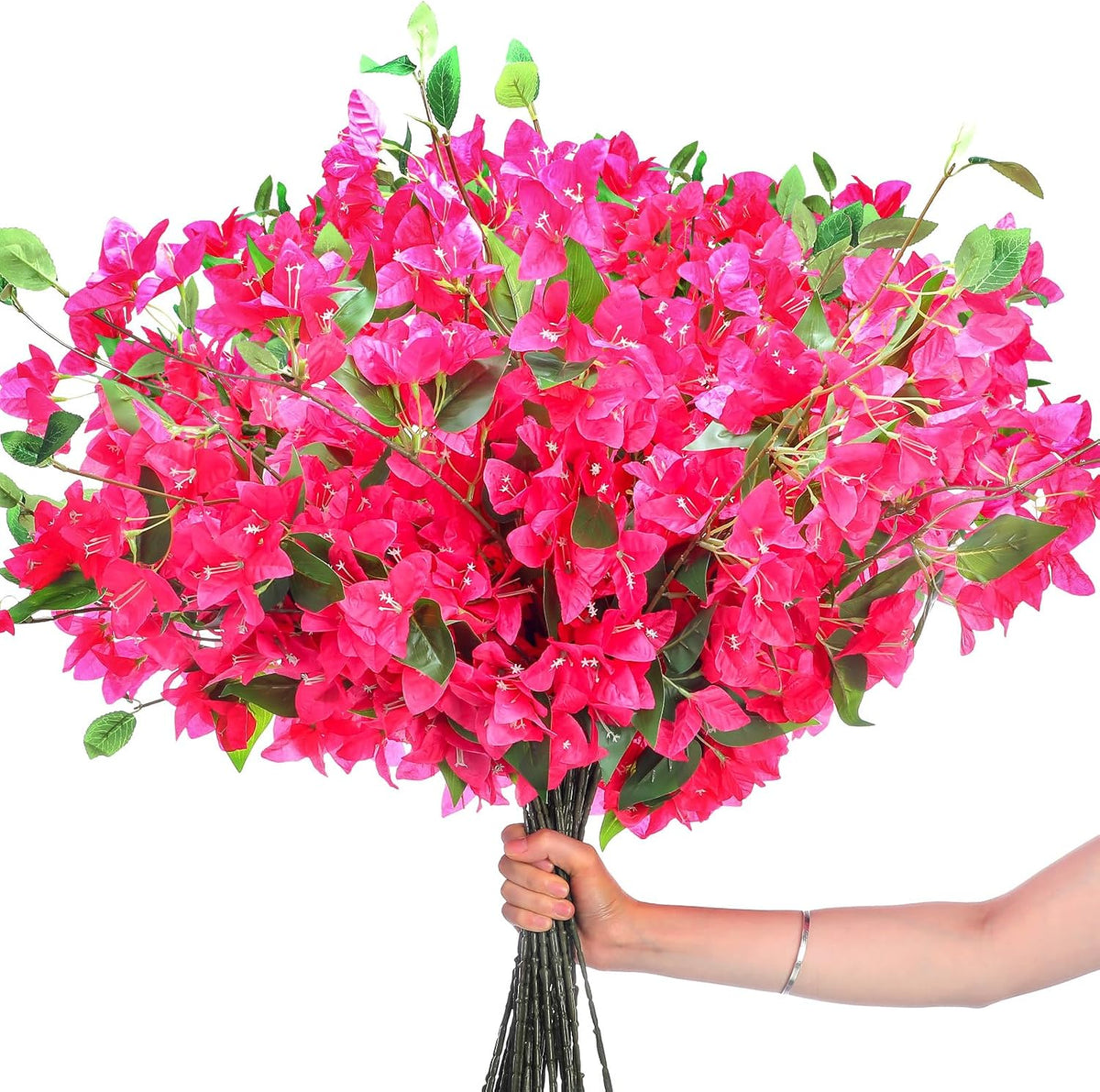 30 Pcs Fake Bougainvillea Bulk Silk Flower UV Resistant, Rose Red