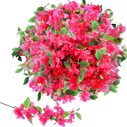 30 Pcs Fake Bougainvillea Bulk Silk Flower UV Resistant, Rose Red