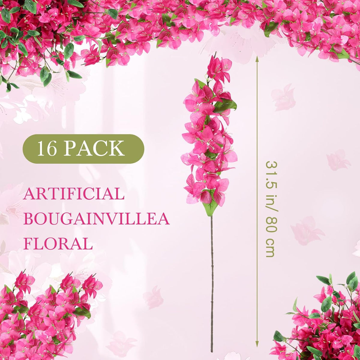 30 Pcs Fake Bougainvillea Bulk Silk Flower UV Resistant, Rose Red