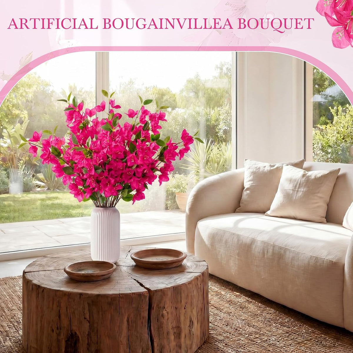 30 Pcs Fake Bougainvillea Bulk Silk Flower UV Resistant, Rose Red